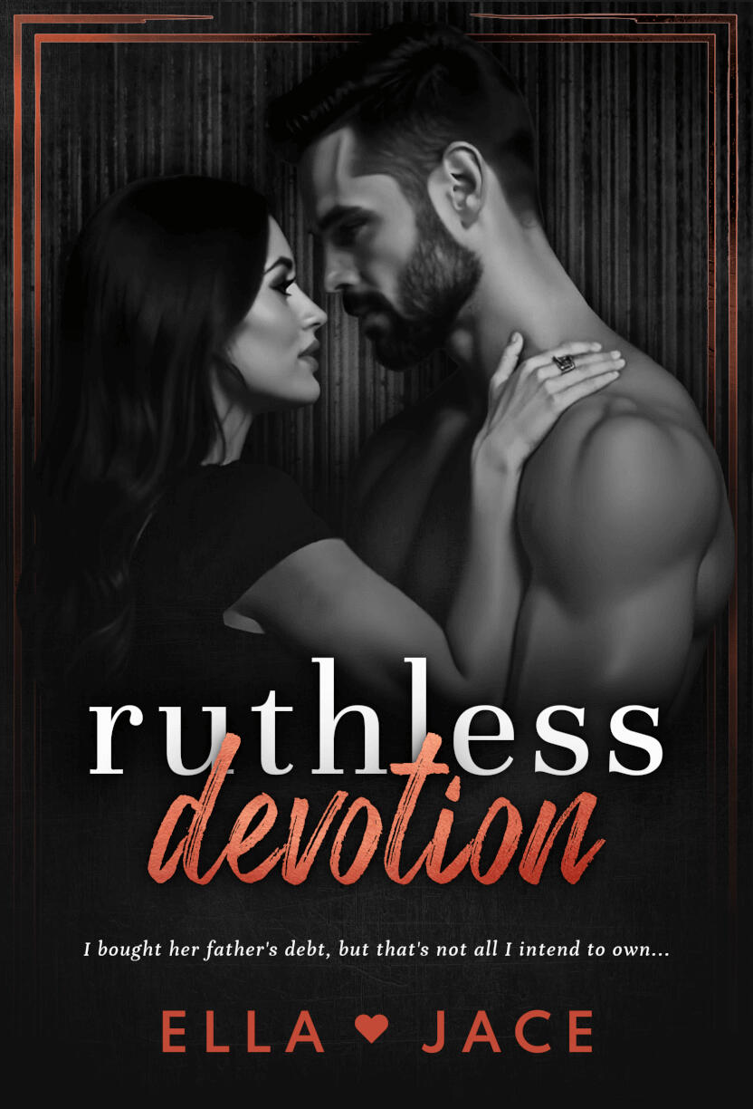 ruthless-devotion-dark-romance-book-forced-marriage-captive-bride-arranged-marriage-romance Image of the dark romance book cover featuring a strong, handsome man gazing intently at a brunette-haired woman as he holds her possessively.